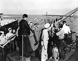A Mk 21 5-inch/38-caliber open pedestal mount like the one on the stern of a Greenville Victory-class cargo ship.