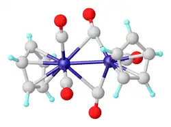 Cp2V2(CO)5 featuring a pair of semi-bridging CO ligands.[2]