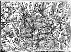 Preparing to burn Jan Hus at the stake
