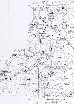 Detail of Falls Map 9 shows the British Empire attacks from 12 to 14 November in particular the 13 November's attack by the infantry