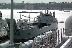 USAV General Frank S. Besson Jr (LSV-1) docked across from the USS&nbsp;Intrepid in Manhattan during Fleet Week 2010.