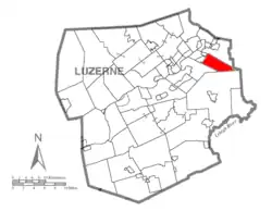 Map of Pennsylvania highlighting Luzerne County