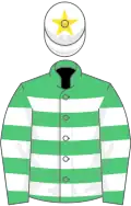 EMERALD GREEN and WHITE HOOPS, white cap, yellow star