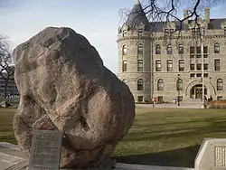 Granite boulder on the U of W's front lawn