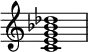  {
\override Score.TimeSignature #'stencil = ##f
\relative c' { 
  \clef treble \time 4/4
  <c e g bes des>1
} }
